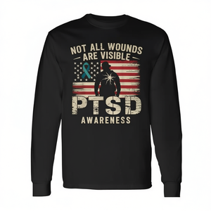 Camiseta de Manga Larga con Estampado de Serigrafía 'No Todas las Heridas Son Visibles', Conciencia sobre el Trastorno por Estrés Posterior (PTSD), Unisex para Adultos, Cuello Redondo, para Caminar, Correr y Eventos - Product Image 3
