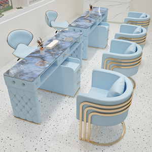 โต๊ะทำเล็บหินอ่อนพร้อมลิ้นชักเก็บของ สีครีม สำหรับร้านทำเล็บ - Product Image 4