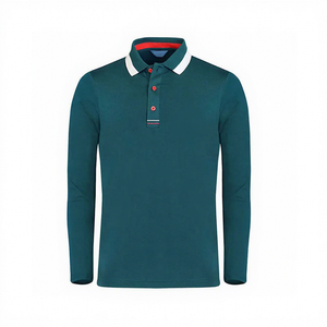 <b>Men's</b> Long Sleeve Solid Color Cotton <b>Polo</b> <b>Shirt</b> Breathable Knitted Casual Design <b>Red</b> Buttons Green Collar Trim - Product Image 1