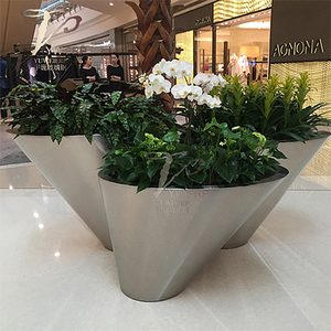 Macetero de fibra de vidrio, grande, plateado, redondo, cónico, juego de combinación para jardín al aire libre - Product Image 3