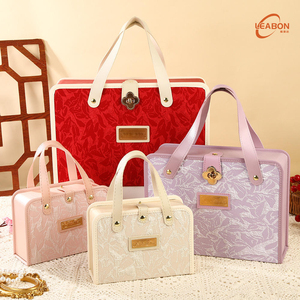 Caja de Papel Portátil, Rígida, de Cartón, con Tapa Abatible, Diseño de Bolso, Cierre Magnético, Asa de Cuero, Laminación Brillante, para Regalos de Boda o Dulces - Product Image 3