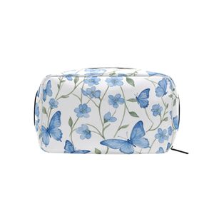 Custom Printed Butterfly Floral Makeup <b>Bag</b> Blue Flower Cosmetic Pouch Zipper Wholesale Portable Travel <b>Toiletry</b> Wash <b>Bag</b> - Product Image 4