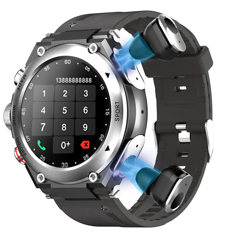 2022 yuvarlak dokunmatik ekran Smartwatch T92 vücut sıcaklığı Reloj spor sıkılaştırma bandı 2 In 1 akıllı saat kulakiçi kulaklık