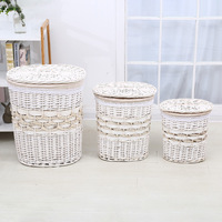 Panier à linge en osier tressé à la main avec couvercle, doublure amovible, grande capacité pour vêtements sales, salle de bain, chambre à coucher