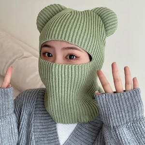 Bonnets en <span class=keywords><strong>tricot</strong></span> d'hiver F-2134 avec oreilles d'ours <span class=keywords><strong>pour</strong></span> le ski, bonnet <span class=keywords><strong>pour</strong></span> femmes et filles, bonnet de ski mignon, masque de ski, bonnet à un trou <span class=keywords><strong>pour</strong></span> les yeux, <span class=keywords><strong>snood</strong></span> en <span class=keywords><strong>tricot</strong></span> - Product Image 3