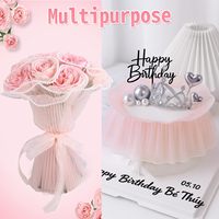 Papier d'emballage pour bouquet de fleurs en dentelle transparente rose imperméable à l'eau avec bordure perlée, idéal pour la fête des mères
