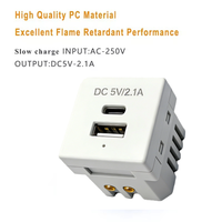 שקע קיר DC 5V 2.1A עם טעינה מהירה Type C QC לטלפון נייד, מחשב נייד ומחשב שולחני, שקע קיר USB C