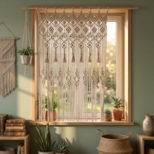 Cortina de Puerta Rectangular de Macramé de Algodón Beige, Decoración Bohemia Hecha a Mano para Colgar en la Pared, para Sala de Estar Interior, Todas las Temporadas, Basantpriya - Product Image 3