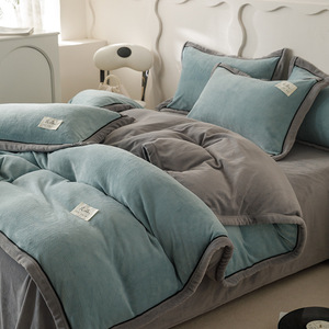 Biancheria da letto personalizzata <span class=keywords><strong>Set</strong></span> trapunta in velluto ispessito <span class=keywords><strong>Set</strong></span> quattro pezzi caldo doppio lato fogli di <span class=keywords><strong>flanella</strong></span> singolo <span class=keywords><strong>Set</strong></span> - Product Image 1