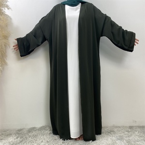 1438# Trending Two Colors Patching Open Abaya Islamic Dubai Fashion Cardigan <b>Kaftans</b> With Folded Cuff Long Sleeve - Product Image 3