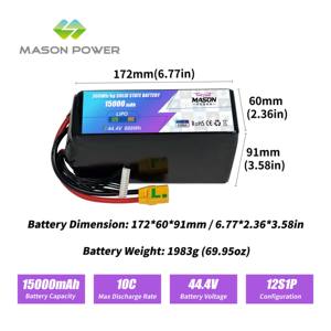 แบตเตอรี่โดรนสภาพทึบ15000mAh 44.4V 360wh/kg 10C 666Wh สำหรับ VTOL และ UAV สำหรับการตรวจสอบ - Product Image 2
