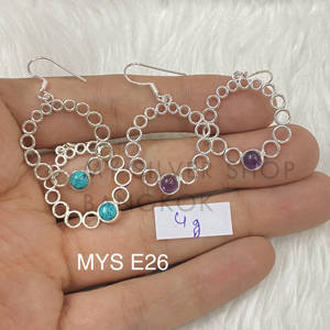 พลอยเทอร์ควอยซ์ที่ดีที่สุด925ต่างหูทรงกลมทำด้วยมือสีเงินสเตอร์ลิง - Product Image 1