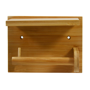 Porte-rouleau de papier toilette mural en bambou avec étagère pour téléphone Accessoire mobile et boîte à mouchoirs en un - Product Image 4