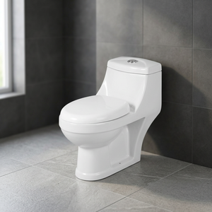 WC monobloc de luxe en céramique carrée, à évacuation verticale (P-trap), en porcelaine émaillée blanche, à poser au sol - Product Image 3