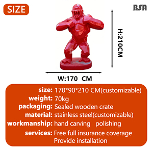 รูปปั้นกอริลลาสแตนเลสขนาดเท่าของจริงสำหรับสวนกลางแจ้ง - Product Image 3