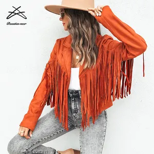 2022 Ladies Casual Slim Design Short Women PU Leather Coat Cool Tassel Fall New Trendy Cardigan giacca a vento con frange