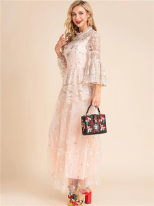 2022 hiver Casual Élégant Personnalisé Femmes Flare <span class=keywords><strong>3</strong></span> / <span class=keywords><strong>4</strong></span> Manches Blanc Floral Broderie Parti <span class=keywords><strong>Longue</strong></span> Dentelle Maxi <span class=keywords><strong>Robe</strong></span> - Product Image 3