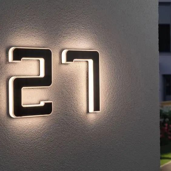 Numeri e Lettere In Acciaio Inox Retroilluminato luminoso HA CONDOTTO LA Luce moderna Casa Numeri