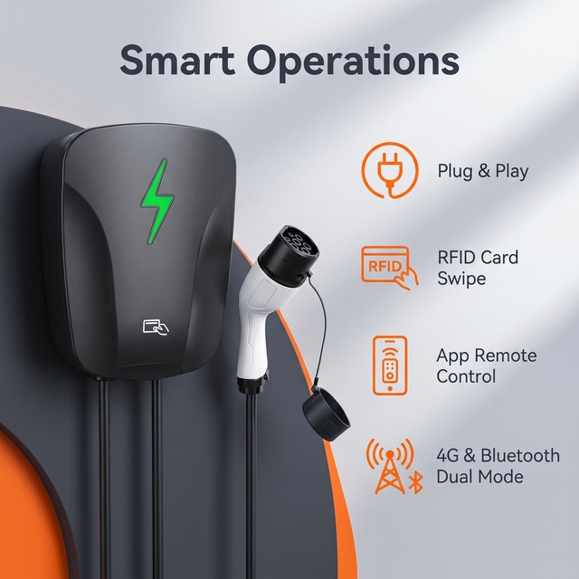 TYPE1 Single & 3-Phase Compatible 32A 40A 48A EV Charger with 4G+BT APP, RFID Start, IP55/IP65, for Home & Commercial EV Charger