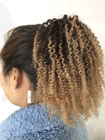 Brésilien brut Hilight Ombre #1B-4-27 Extension de queue de cheval avec cordon de serrage en cheveux humains Remy Afro-KC Human Hai Ponytails