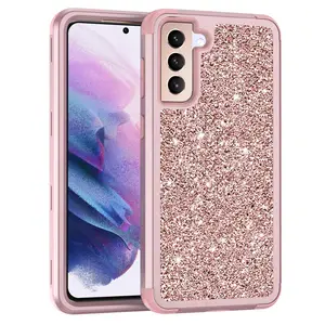 Wholesale Luxury Glitter Three layer Heavy Duty Mobile Phone Case For Samsung S21 FE 5G Case