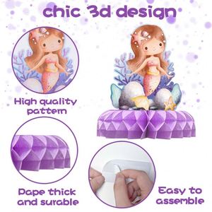 Centros de mesa de papel de panal de cumpleaños de sirena Centros de mesa de papel de panal de feliz jubilación para decoración de fiesta - Product Image 5