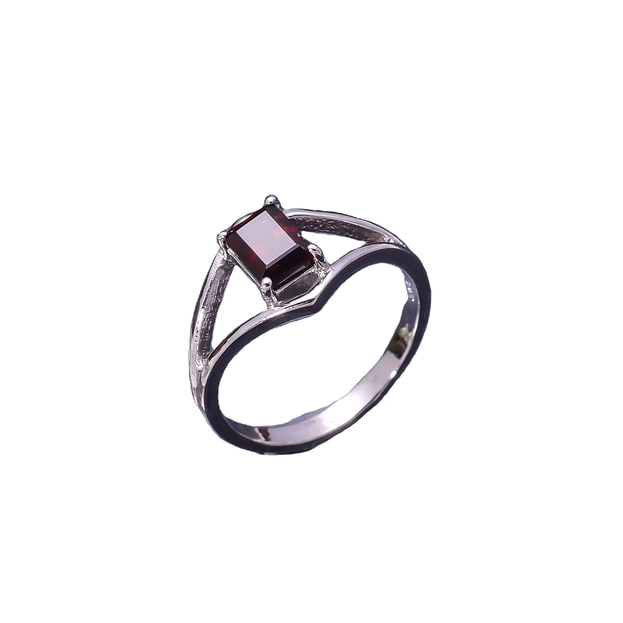3 Gram 92.5 perak murni perhiasan, merah alami Garnet batu permata segi empat bentuk indah cincin jari