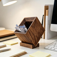 Porte-stylo en bois massif en noyer poli à la main avec base cubique inclinée pour bureau, organisateur d'accessoires de papeterie de bureau