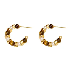 French retro light weight luxury round tiger eyes bead earrings C shaped earrings fashion jewelry for women