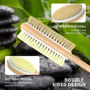 Long Handle Bamboo <b>Bath</b> 2-In-1 Natural Nylon Bristle Exfoliating Brush - Product Image 3