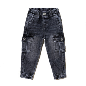 Pantalon en jean pour enfants Moyen et grand Pantalon corsage quatre saisons pour enfants Salopette en denim extensible pour garçons - Product Image 4
