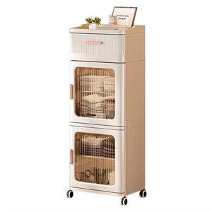 8028-4 New Arrival 1 <strong>Draw</strong> +2 Cabinets Plastic Drawer <strong>Storage</strong> Cabinets with Wheels - Product Image 3