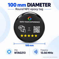Étiquette RFID personnalisée CXJ ronde, étanche, en époxy, NTAG213 13,56 MHz, code QR, NFC, étiquette Google Review