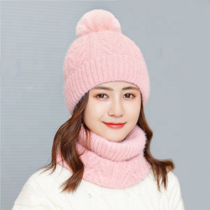 Piel Pom al aire libre <span class=keywords><strong>en</strong></span> invierno <span class=keywords><strong>de</strong></span> moda Crochet las mujeres <span class=keywords><strong>de</strong></span> punto grueso cálido <span class=keywords><strong>gorro</strong></span> <span class=keywords><strong>de</strong></span> punto sombrero <span class=keywords><strong>y</strong></span> bufanda Set - Product Image 1