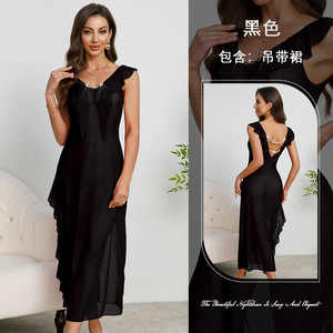 Abito estivo da donna casual traspirante <span class=keywords><strong>con</strong></span> scollo a V profondo, spalline spesse, volant in pizzo e <span class=keywords><strong>spacco</strong></span> <span class=keywords><strong>laterale</strong></span> in rete - Product Image 6