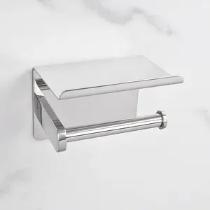SUS304 Stainless Steel Toilet Paper Holder with Mobile Phone Shelf Bathroom Storage Organizer