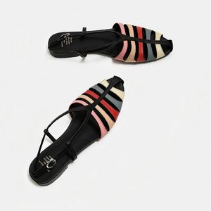 Niche Woven Hollow Color Block Closed Toe <b>Flat</b> Roman <b>Sandals</b> Women Versatile commuter Summer Outdoor Shoes - Product Image 3
