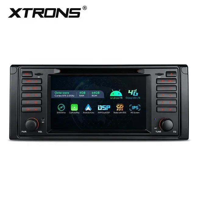 Xtrons 7 Inch Android 11 Gps Navigator Enkele Din Android Auto Stereo Audio Dvd-speler Met 4G Dual Wifi voor Bmw E39