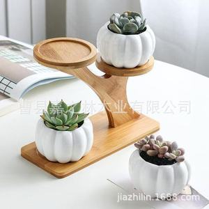 Modern Minimalist Wooden <b>Desktop</b> <b>Shelf</b> Multi Tiered Plant Display Rack Solid Wood Succulent Holder 20cm Length - Product Image 5