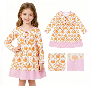 Vestido de otoño para niña, vestido dulce con estampado de calabaza naranja y manga larga - Product Image 6