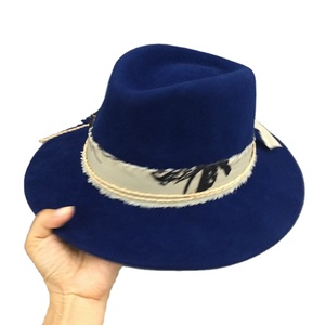 Pronto per la spedizione <span class=keywords><strong>donna</strong></span> blu 100% in feltro a tesa larga cappello fedora in feltro trilby abito da <span class=keywords><strong>donna</strong></span> cappelli <span class=keywords><strong>borsalino</strong></span> con nastro - Product Image 1