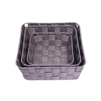 Panier de rangement en polypropylène tissé pour bureau, trois pièces, couleur café