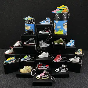 Baba 3-d minyatür baskılı özel çanta kutusu jordons toplu pvc aj 4 11 basketbol anahtarlık anahtarlık mini sneaker 3d ayakkabı anahtarlık