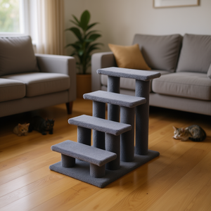 Escalier pour chat à 4 marches, gris, avec tapis, pour chats d'intérieur, accessoires pour petits animaux - Product Image 2