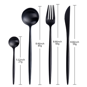 Ensemble de couverts en acier 18-10 noir mat, résistant au lave-vaisselle, style portugais, vaisselle royale noire pour événements - Product Image 5