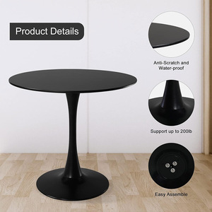 Mid Century Modern Pedestal Round Dining &amp; Coffee <strong>Table</strong> with <strong>Tulip</strong> Design for Kitchen Living &amp; Dining Room Black - Product Image 5