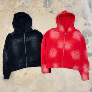 เสื้อฮู้ดดี้ซิปเต็มตัวทรงโอเวอร์ไซส์สไตล์วินเทจพิมพ์ลายสกรีนผ้าไหมแบบยูนิเซ็กซ์  พร้อมดีไซน์ฟอกสีซีดแบบทำเก่าสำหรับผู้ชาย - Product Image 1