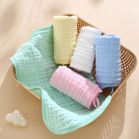 Cotton Muslin Baby Towel Small Six-Layer Solid Color Edge Wrapping Burp Cloth Infant Face Towel Baby Drool Bib