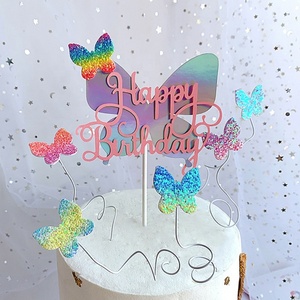 Nouveau produit : Décoration de gâteau papillon à insérer, personnalisable pour fêtes d'anniversaire, toppers de gâteau - Product Image 3