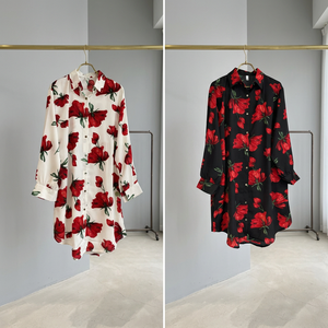 Kurti de Rayón con Estampado Floral Rojo para Mujer, Corte Holgado, Estilo Casual Midi, Ropa Étnica de India y Pakistán, para Todas las Temporadas - Product Image 6